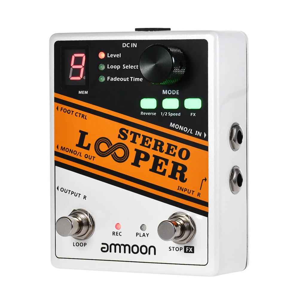 ammoon STEREO LOOPER Loop Record Guitar Effect Pedal 10 Independent Loops 10min Recording for Each Loop Unlimited Overdubbing