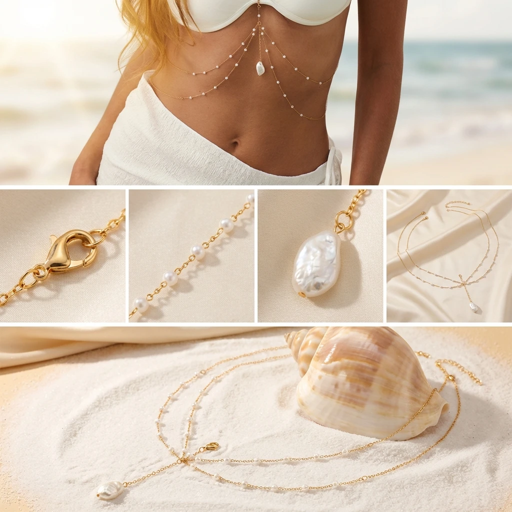 Boho Imitation Pearl Body Chain for Women Summer Beach Bikini Sexy Tassel Waist Belly Chains Party Holiday Jewelry Accessories - view 6