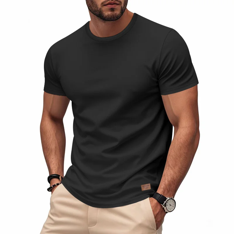 Herren-Fitness-Trainings-Lauf-T-Shirt mit kurzen Ärmeln, neues Sommermodell, einfarbig, mit Rundhalsausschnitt, schnelltrocknend, locker geschnitten.