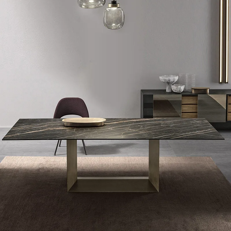 Italian designer sintered stone dining table rectangular, modern minimalist villa home for 6 or 8 people, light luxury Nordic