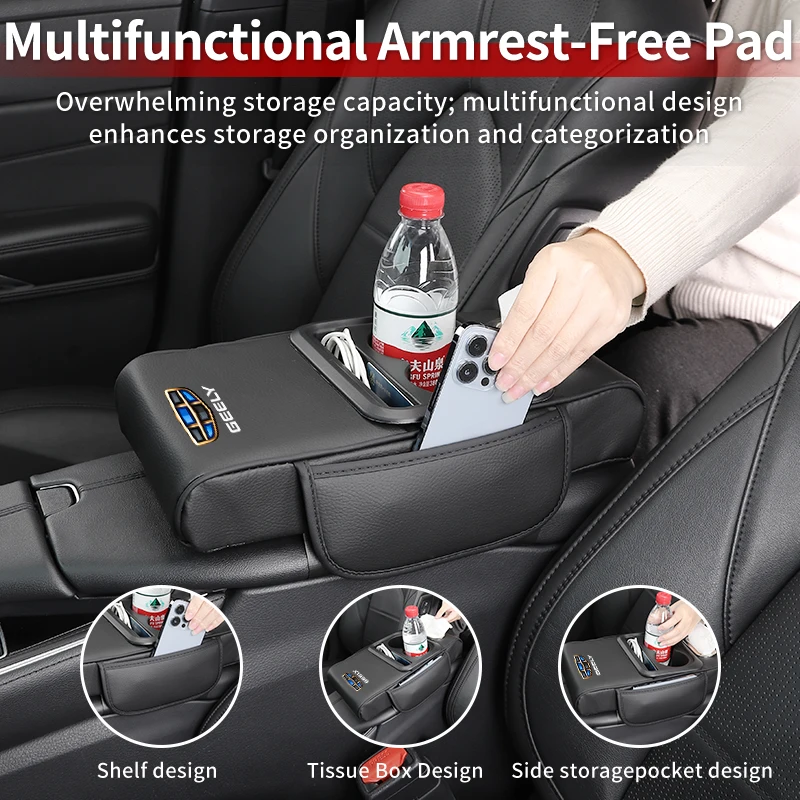 Almofada para Apoio de Braço de Carro, Caixa de Armazenamento para Console, Almofada de Descanso para Cotovelo, Acessórios para Geely Emgrand X7 EC7 Atlas Boyue GC6 Peças LC EC8 Atl