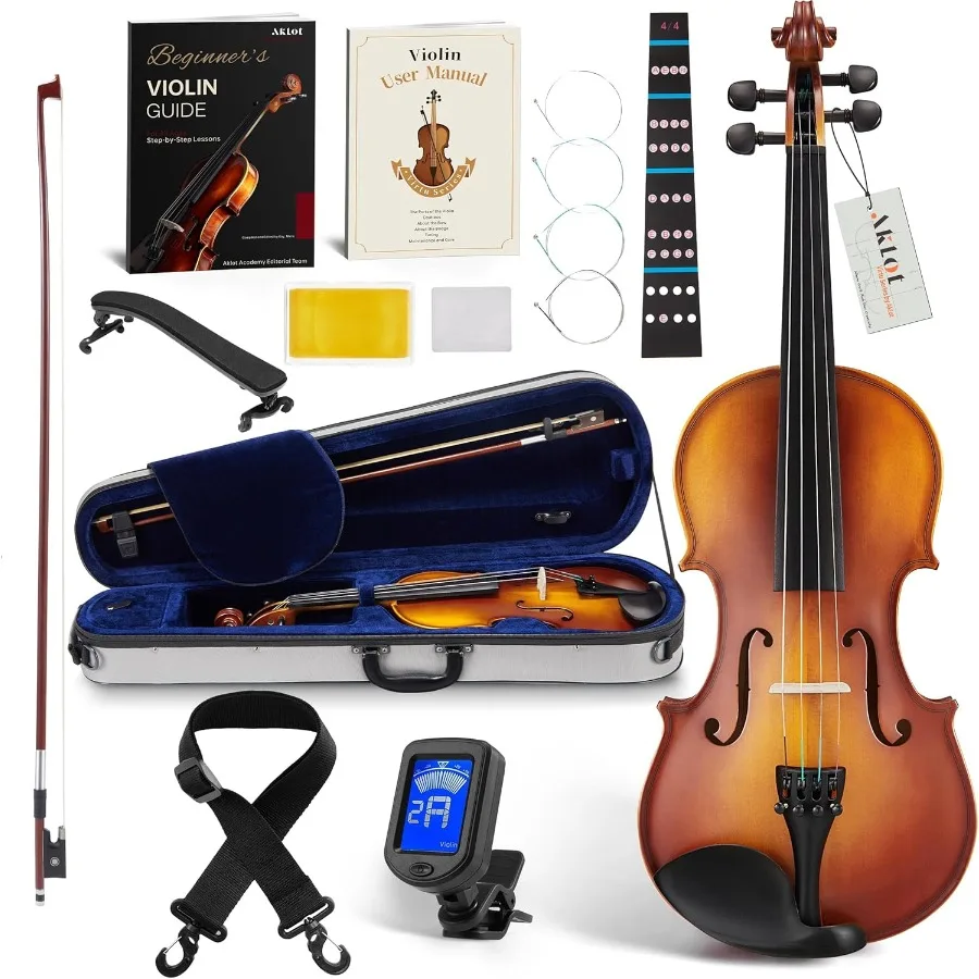 

Акустическая скрипка ручной работы, полноразмерная, из массива дерева, матовая, для начинающих, 4/4, комплект с жестким футляром, учебником, смычком и подставкой для плеча