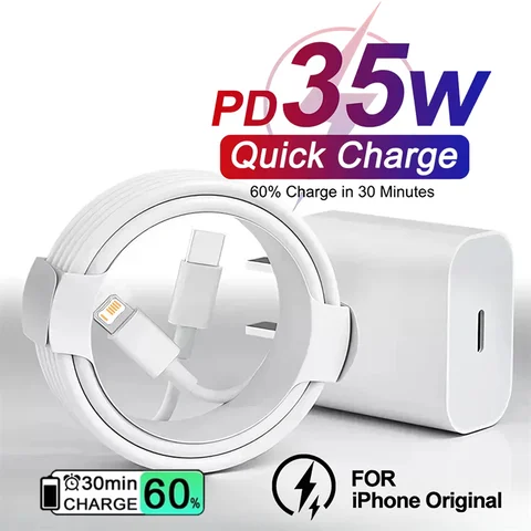US 35W PD Fast USB-C Charger For iPhone 11 12 Mini 13 14 Pro X XR XS Max 8 Plus SE Rapid Charging Phone Charger Cable 1m 1.5m 2m