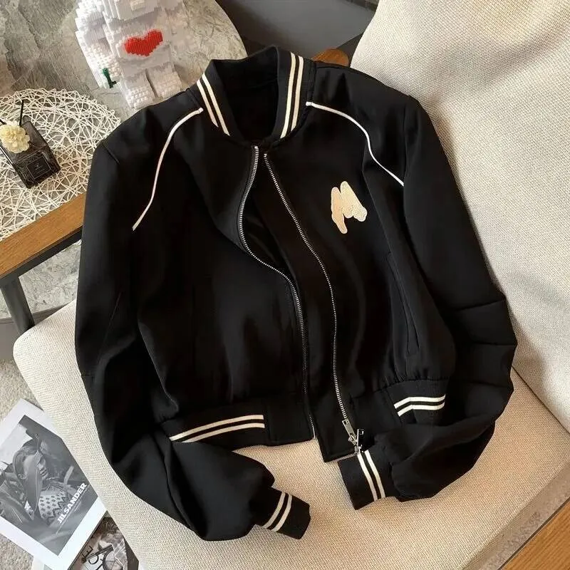 Amerikaans retro honkbaljack 2025, herfst nieuw ontwerp, trendy losse, veelzijdige dames open vest, korte bovenkleding