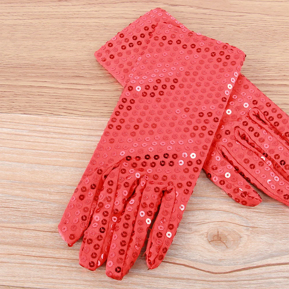 

2Pairs Sequin Gloves for Dance Adult Performance Red Yellow Glitter Gloves Party Costume Stage Nightclub Fashion