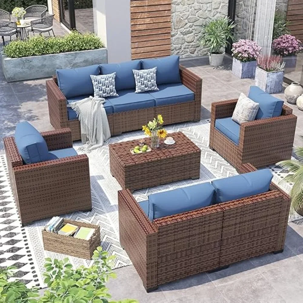 

Patio Furniture Set 5 Piece Patio Conversation Sets with Storage Table Armrest Outside Sectional Sofa with Waterproof Covers