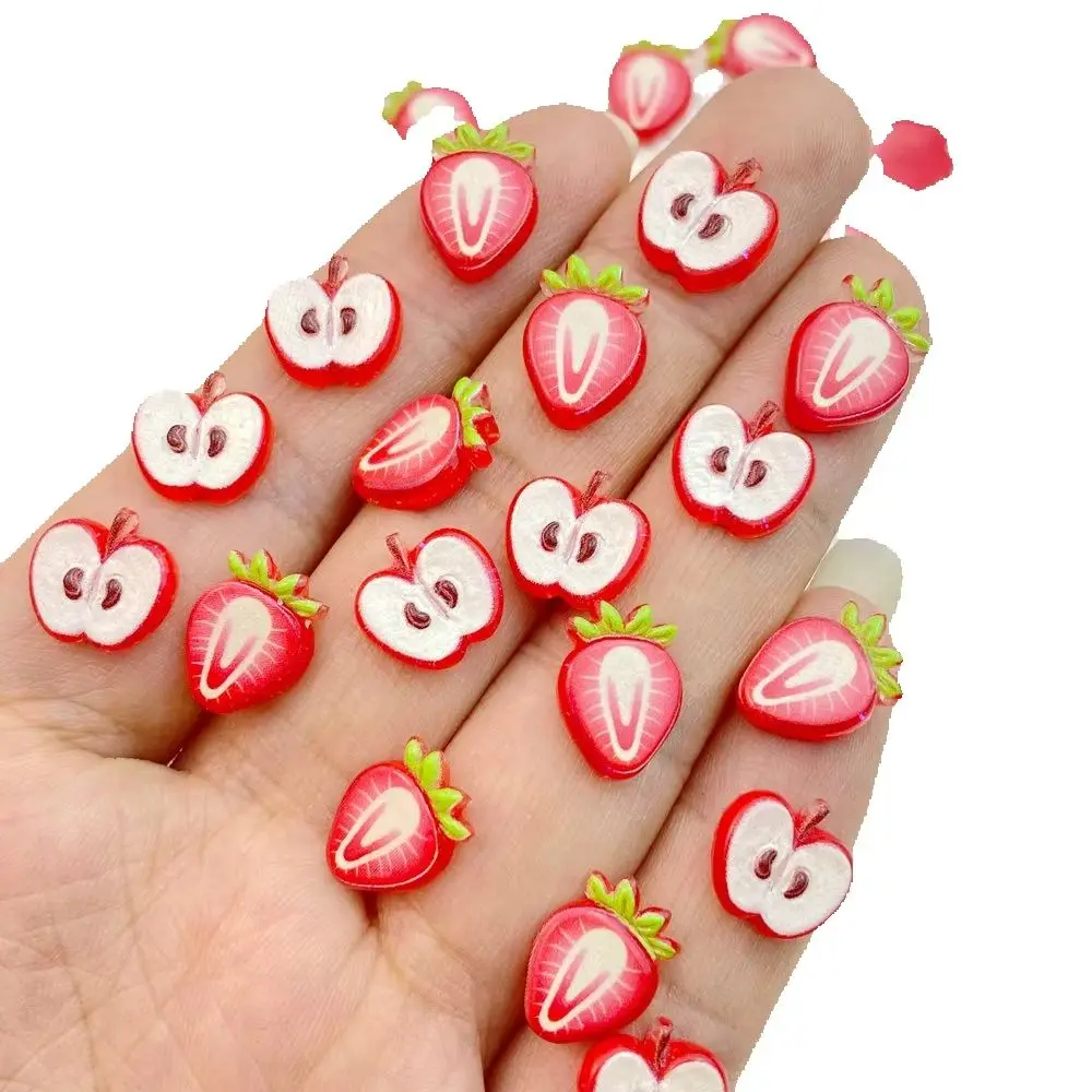 50Pcs New Cute Resin Mini Apple Strawberry Flat Back  Ornament Jewelry Making Manicure Hairwear Accessories
