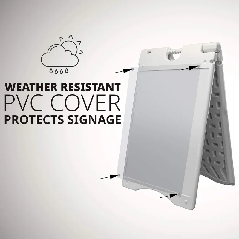 A-Frame Signboard 22 ”x 28” Display Surface - Large Sandwich Board w/Weather Resistant PVC Sign Protector & Sand Fill Ho