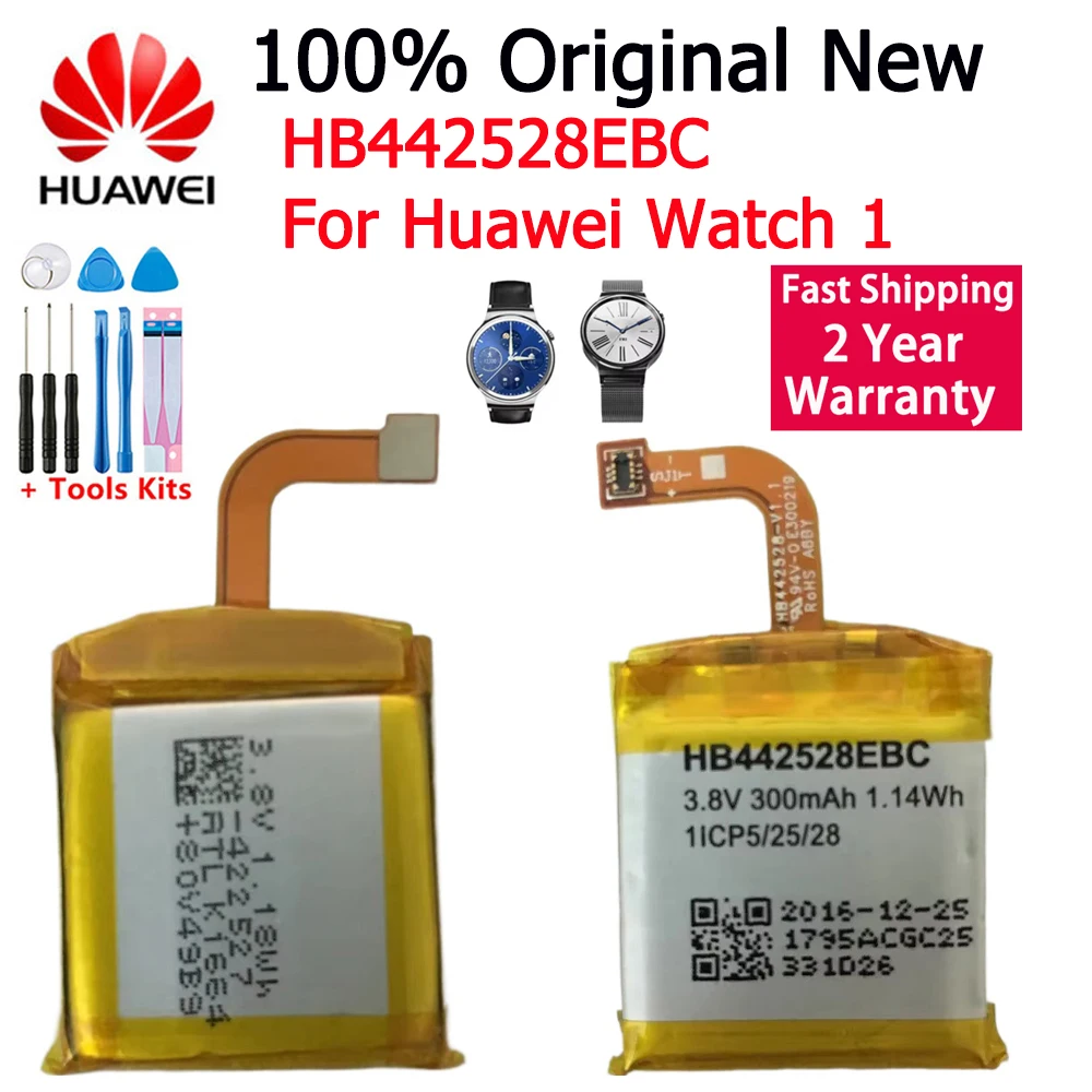 100% Original Replacement Battery HB442528EBC For Huawei Watch 1 Smart Watch Battery 300mAh + Free Tools Fast Shipping