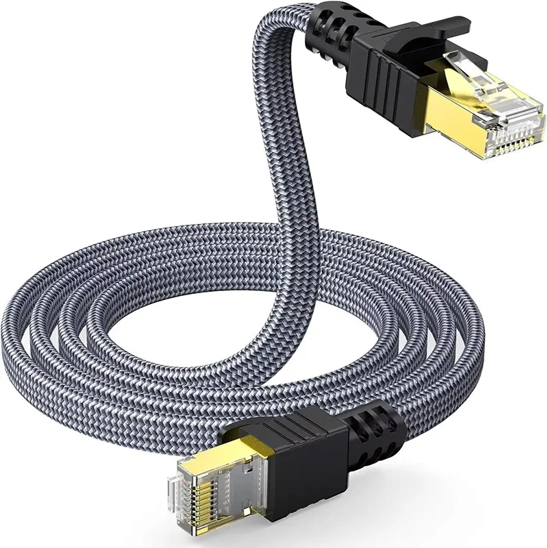 RJ45 Network Cable Flat Nylon Braided Lan Patch Cord Gaming Flat Nylon Braided Cable Lan Network Wire For Internet Router Server