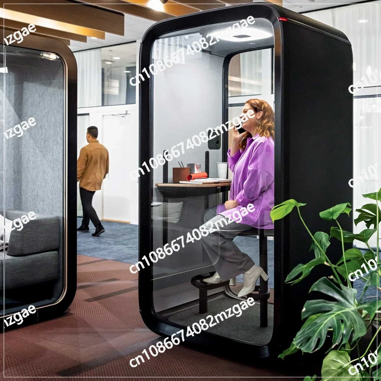 Office Meeting Pod Soundproof Phone Booth Acoustical Hollow Glass Sound Mini Office Pod Phone Booth