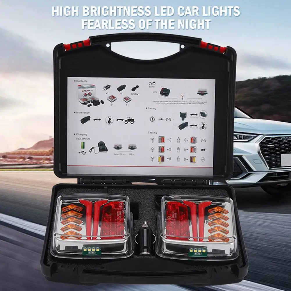 

1 Set 12V 24V 30M Wireless Magnetic LED Tail light Rear Signal RV Light Camper Trailer Lorry Warning Brake Truck Light J1M1