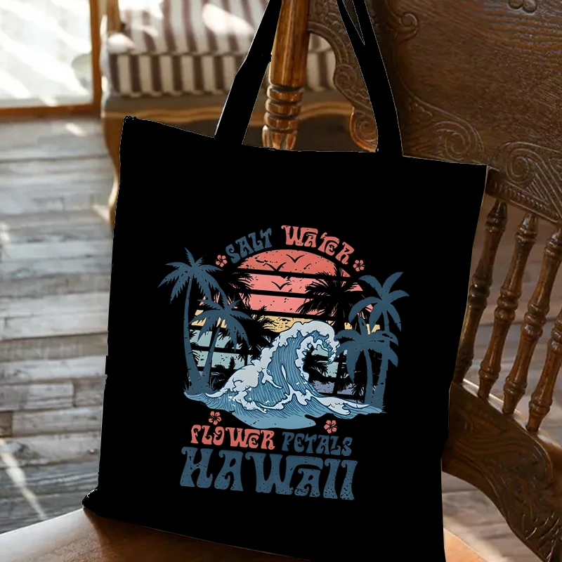 Chill Out Vacation Sunset Palm Tree Tote Bag Women's Vintage Coastal Aesthetic Canvas Shoulder Bag for Summer Gift