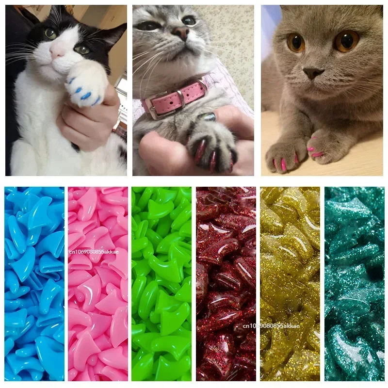 New FASHION Colorful Cat Nail Caps Soft Cat Claw Soft Paws 20 PCS/lot with Free Adhesive Glue Size XS-L Gift for Pet Dog