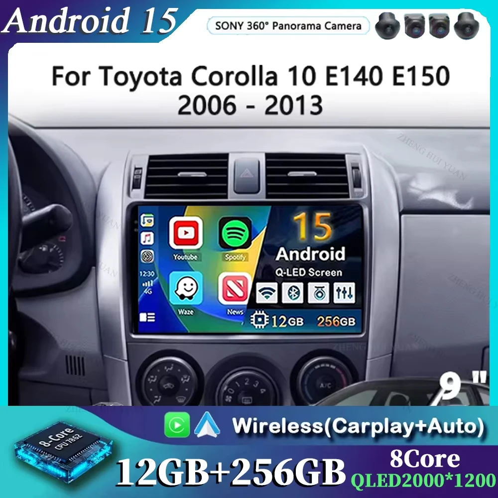 

Экран 2K Android 15 для Toyota Corolla 10 E140 E150 2006-2013 Автомобильный радиоприемник Мультимедийный видеоплеер Навигация Стерео GPS 4G WIFI