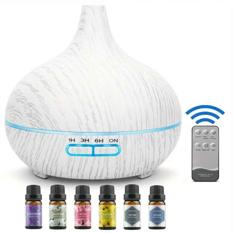 

Premium 18.6oz Aromatherapy Essential Oil Diffuser with 6 Bottles (0.34oz Each) of Lavender, Jasmine, Rose, Lemon & Ocean Scents