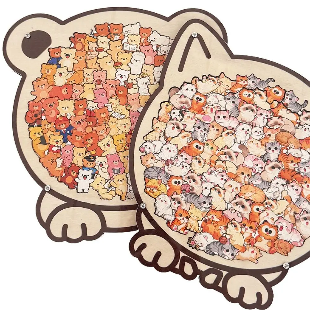Puzzle in Legno a Forma di Gatto, Rompicapo Animale, Orsetto, Puzzle Colorato Unico e Irregolare Fai-da-Te