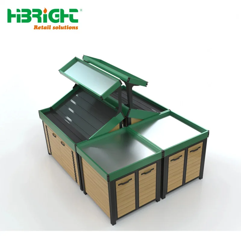 custom.Highbright Hot Selling Double Sided Customized Size WoodcSupermarket Vegetable and Fruit Rack