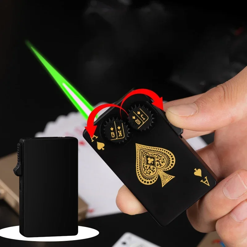 Playing Card Lighter Luminous Poker Lighter Metal Outdoor Windproof Green Flame Poker Lighter Smoking Accessories Men Gift