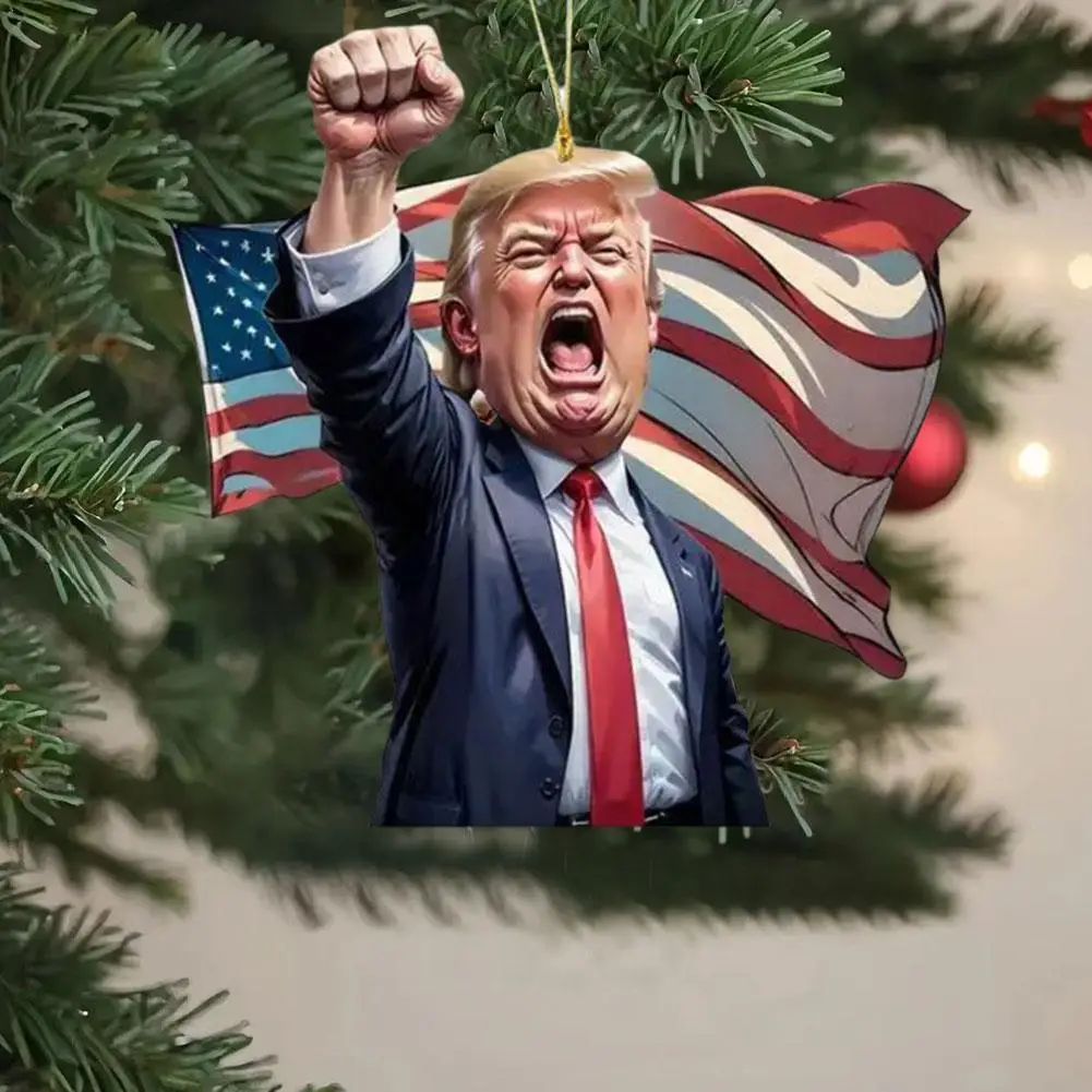 2D Cartoon President Pendant Acrylic Flat Decoration Home Pendant Champagne Christmas Decorations Christmas Balls For Tree