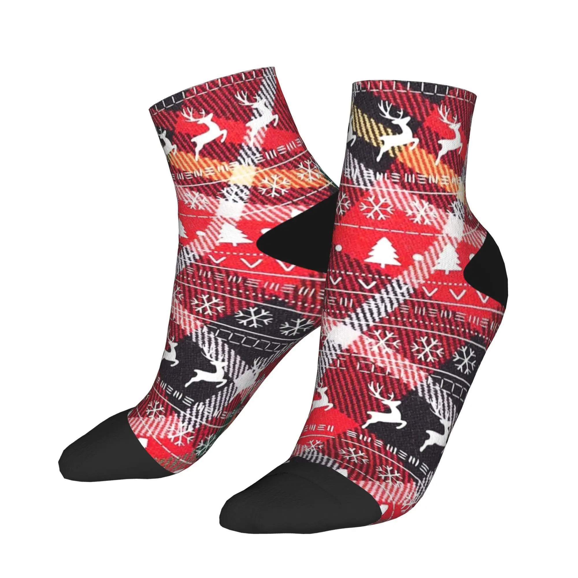

Рождественские носки в клетку со снежинками и оленем, нескользящие мягкие велосипедные носки для мужчин, летние готические носки с графическим рисунком