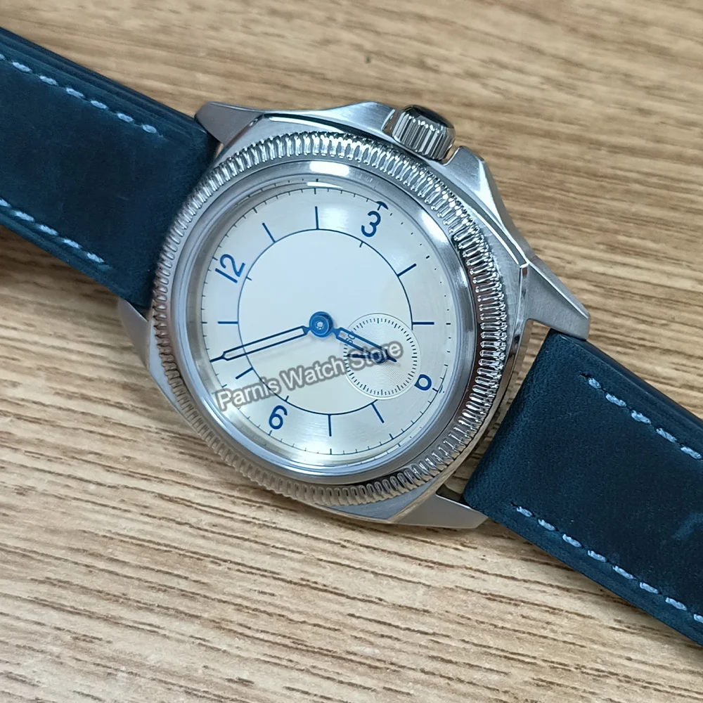 Parnis 41mm Beige Dial Blue Marks Seagull1701 Automatic Mechanical Men Watch Leather Strap 2024 Year