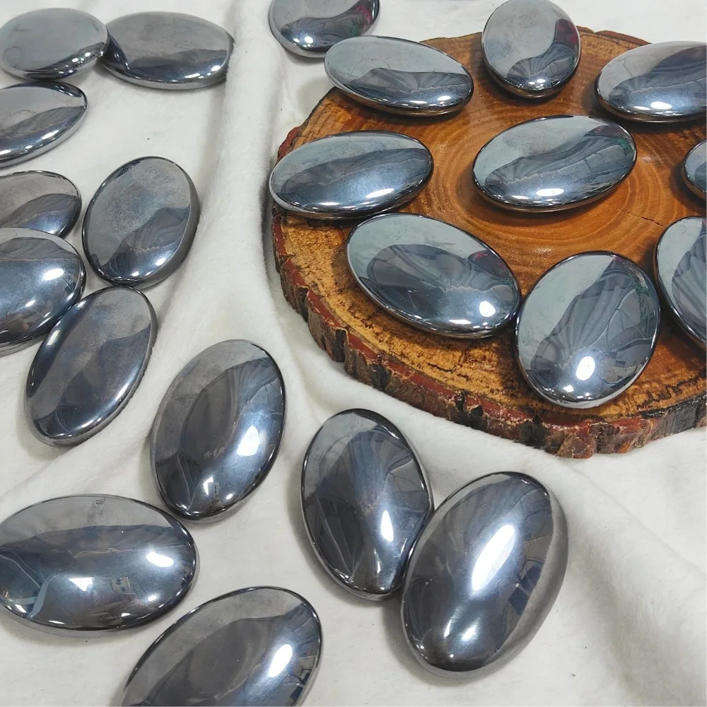 Natural Terahertz Palm Stone,Pocket Palm Stones, Crystal Energy Stone Ideal for Home Decoration Collectibles, Christmas's Gifts