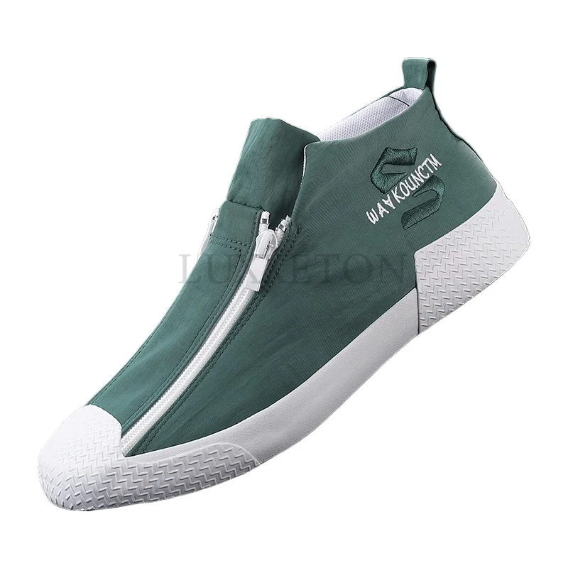 Men Vulcanized Canvas Shoes Spring Fashion Double Row Zipper Casual Flat Shoes Men Breathable Sports Shoes for Men