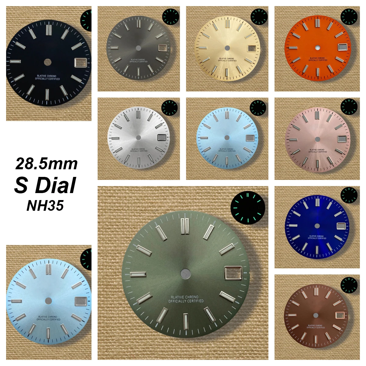 

28.5mm classic high-quality S logo NH35 dial, sun dial, daytime only requires modification of NH35/NH36 movement, installation o