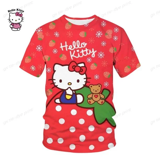 Sanrio Boys Girls T-shirts Hello Kitty Ladies T-shirts 3D Print New Short Sleeves MINISO Ladies T-shirts Oversized Mens Clothing