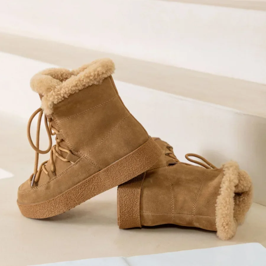 2023 Winter New Platform Plush Snow Boot Fashion Thick Soled Nude Boot Premium Thickened Warm Cotton Shoe Women Popular Designer