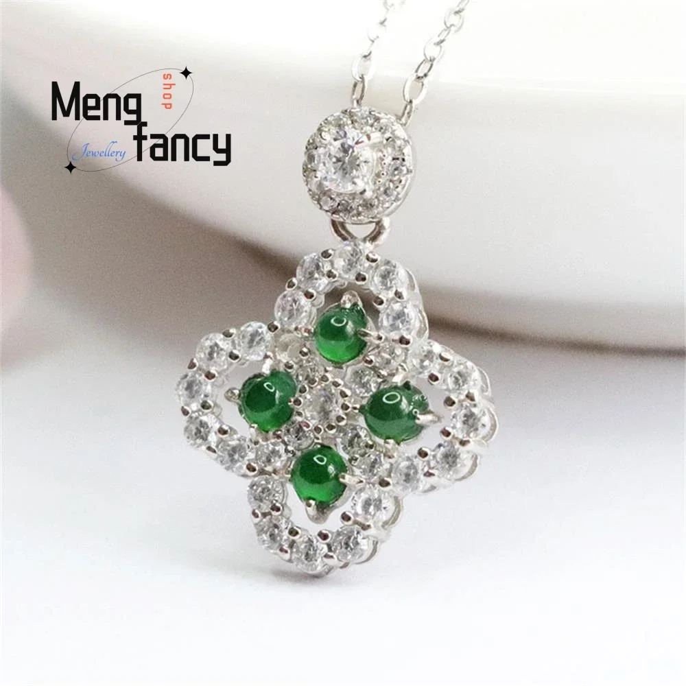 S925 Silver Lnlaid Natural Jadeite Ice Green Exquisite Elegant Simple High-grade Pendant Luxury Quality Jewelry Holiday Gifts