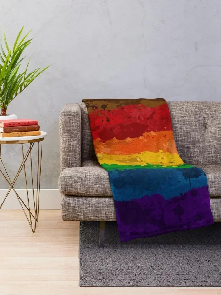 Abstract Paint Splatter Inclusive Rainbow Pride Flag Pattern Throw Blanket Designers Plaid on the sofa for winter Blankets