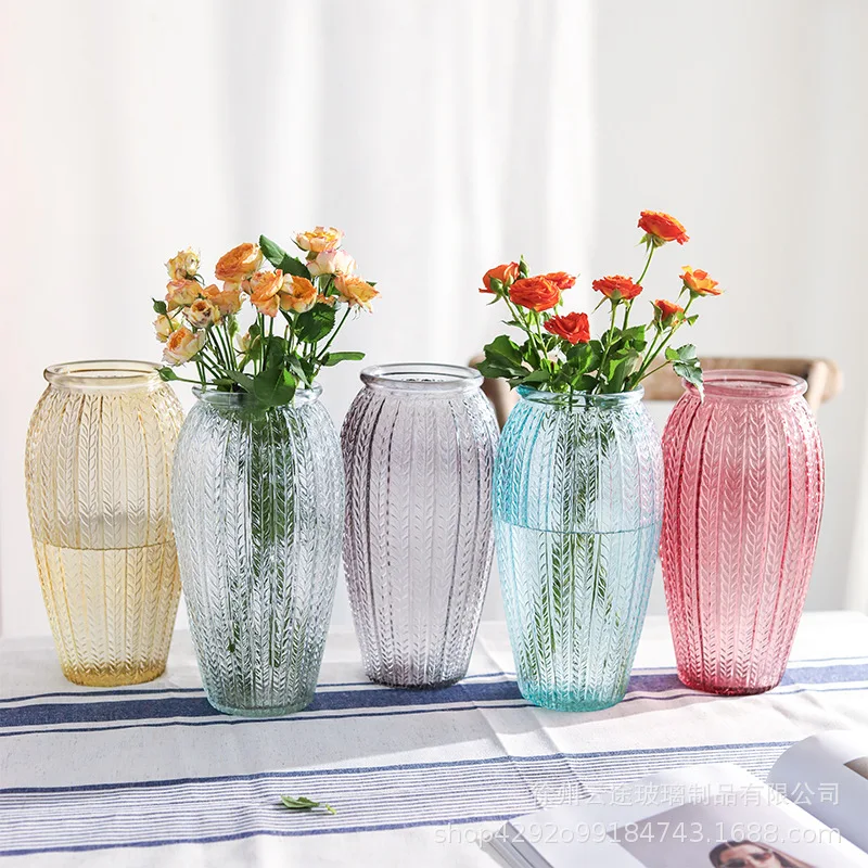 Lantern Glass Vase Large Transparent Colored Wheat Ear Vase Large Diameter Living Room Decoration Dry Flower Flower Arrangement