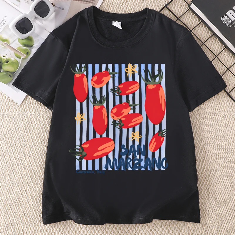 Vintage Tomato T-Shirt Italian Market Tee Men Women Summer Cotton Short Sleeve Round Neck Printed Tshirt Unisex Tees