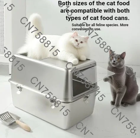Stainless steel large-sized cat litter box, fully enclosed anti-splash cat toilet