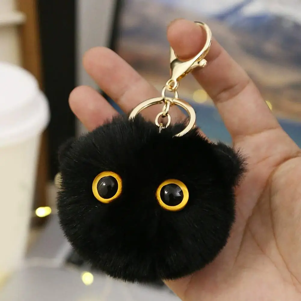 Kawaii الأسود الفحم الكرة أفخم دمية مفتاح سلسلة لطيف هريرة كيرينغ لحقيبة الظهر محفظة مفاتيح المدرسية قلادة الملحقات #3