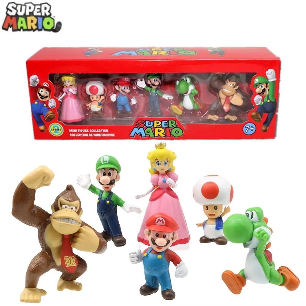 

6Pcs/Box Super Mario Bros Toys Dolls Anime Figures Luigi Yoshi Donkey Kong Wario Pvc Action Figure Model Toys For Birthday Gifts