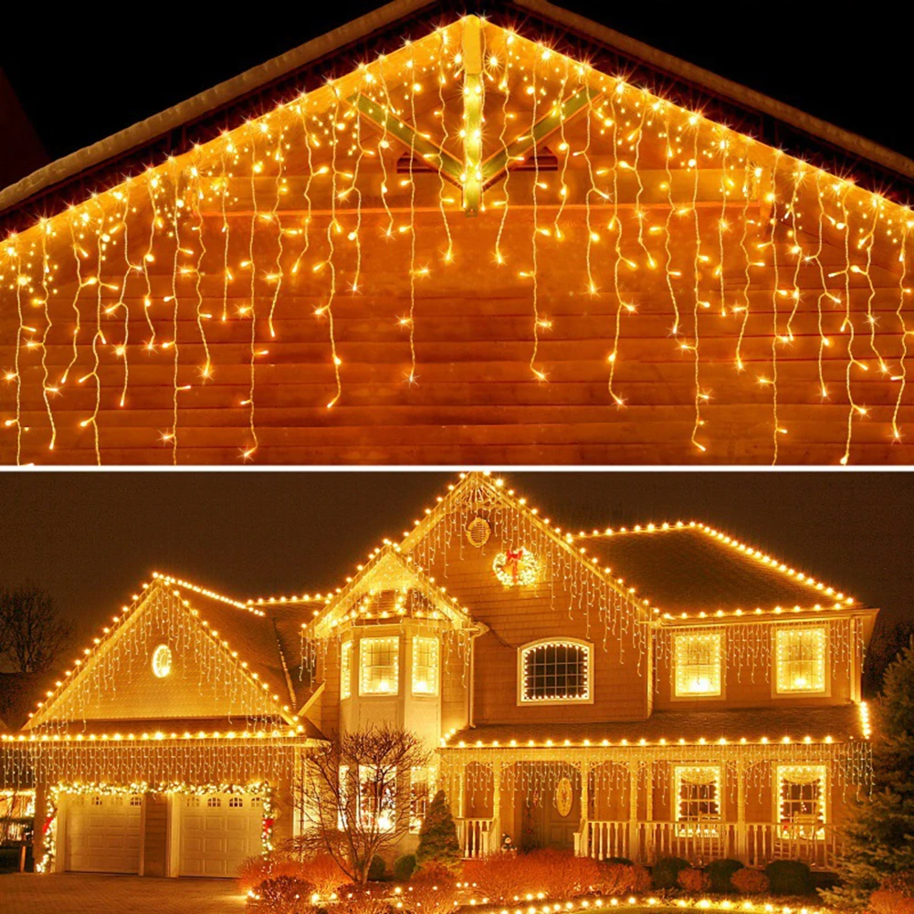 1set Icicle Lights Outdoor, 5M/ 10M Curtain Fairy Lights UK-Plug in Christmas Lights with 8 Modes Timer Waterproof String Lights