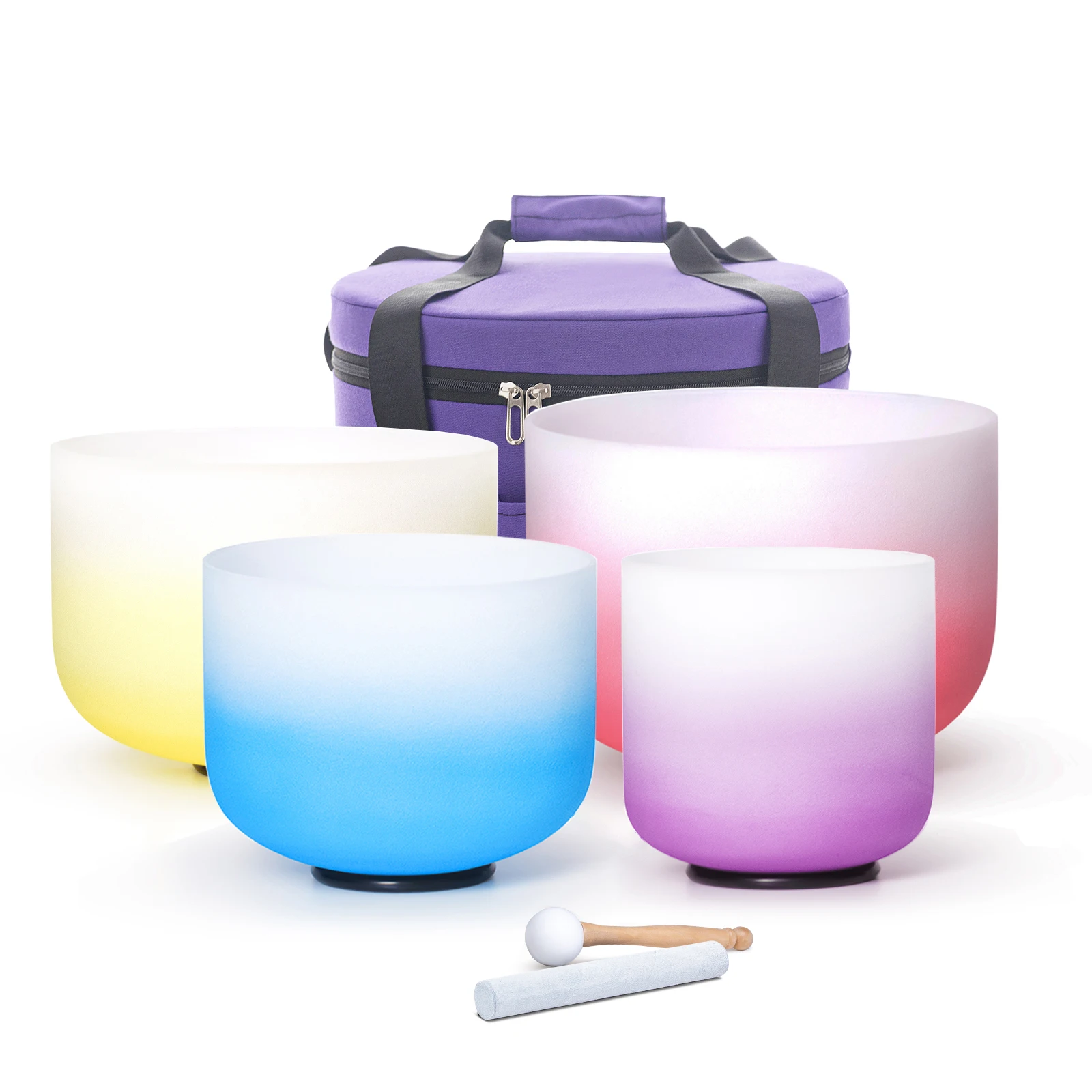 

Hye-eun 6"B 8"G 10"E 12"C 4pcs Frosted Quartz Crystal Singing Bowl Chakra Set 440hz/432hz with Free Purple bag