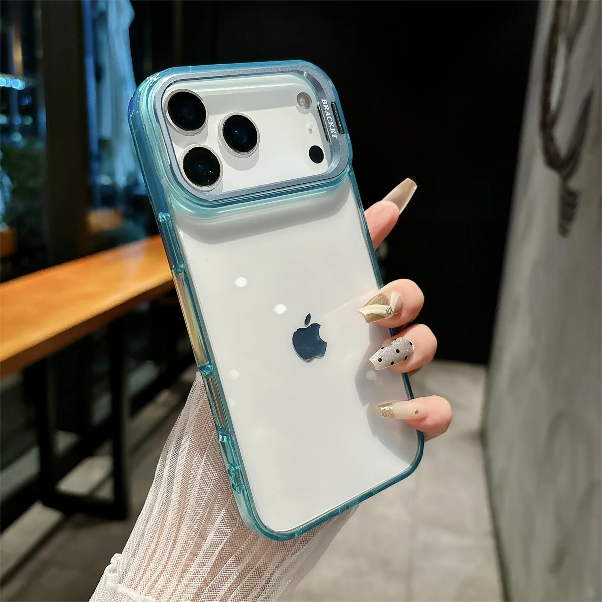 Transparente Hartschalen-Handyhülle für iPhone 18 17 Air 16 15 Plus 14 13 12 Pro Max mit Metallhalterung, Stoßfeste Schutzhülle – Detail 7
