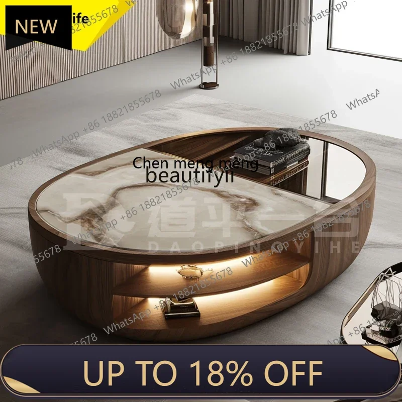 

P178 Light Luxury Home Coffee Table Modern Minimalist Living Room Creative Rock Plate Walnut Wood Oval Coffee Table