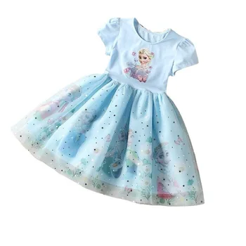 Elsa Princess Party Dress for Girls 5 Girls Dress Cartoon Summer Frozen Fashion Children's Elsa Princess Baby Girl Toddler Short Sleeve Cute Party Dresses 3-9Y 5