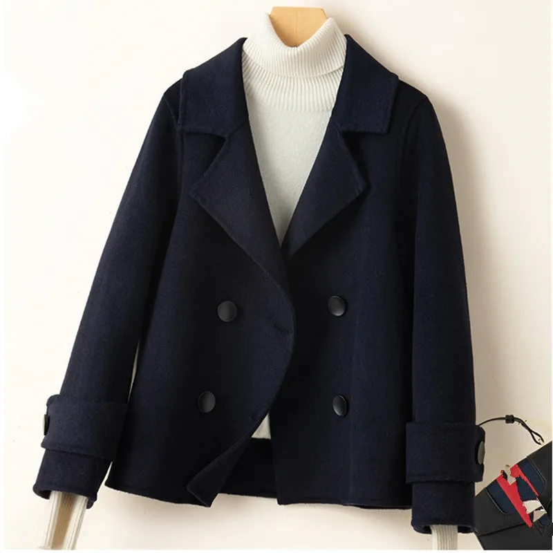 UHYTGF High-End Double-Sided Cashmere Coat Women Double Breasted Casual Spring Autumn100% Wool Jacket Female Short Outewear 2620