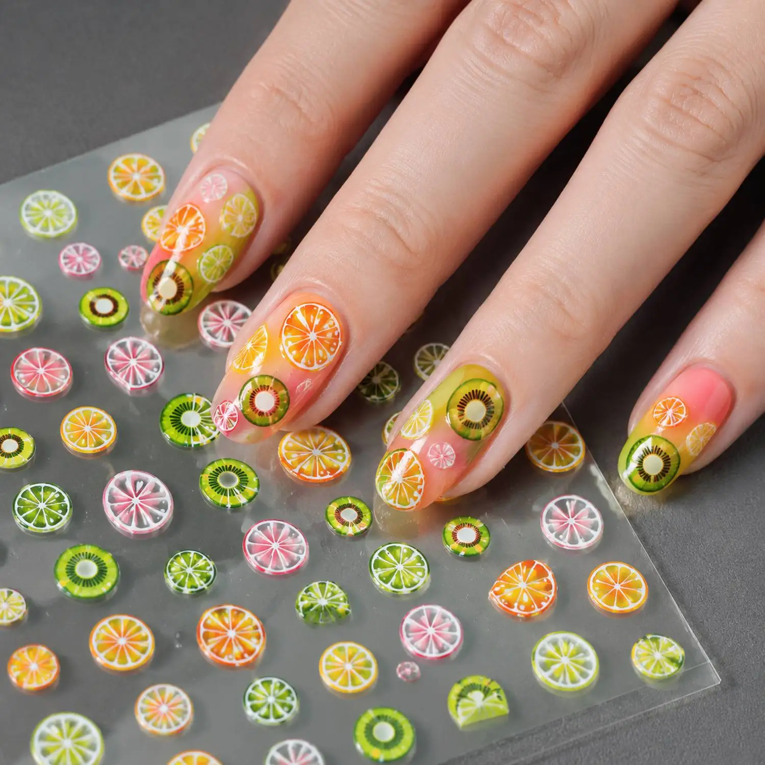 1Pc Self Adhesive Transparent Fruit Peel Nail Sticker Assorted Fruit Designs Nail Decal Vibrant All Occasion Fruit Nail Slider
