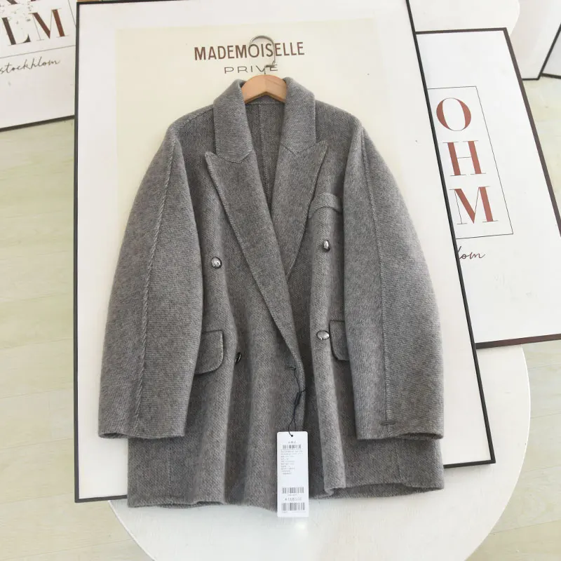 

High Quali ey Woolen Coat Casual Loose Sle Simple Design for Petite Women Premium Woolen Outerwear