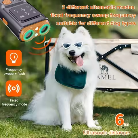 ABLK USB Rechargeable Sonic Dog Repeller with Dual Ultrasonic Emitter and High-Frequency LED Flashlight, Anti-Barking Device