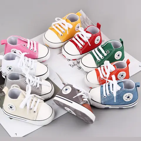 New Baby Shoes Boys Girls Classic Canvas Casual Sneakers Spring Newborn First Walker Toddler Soft Sole Non-Slip Walking Shoes