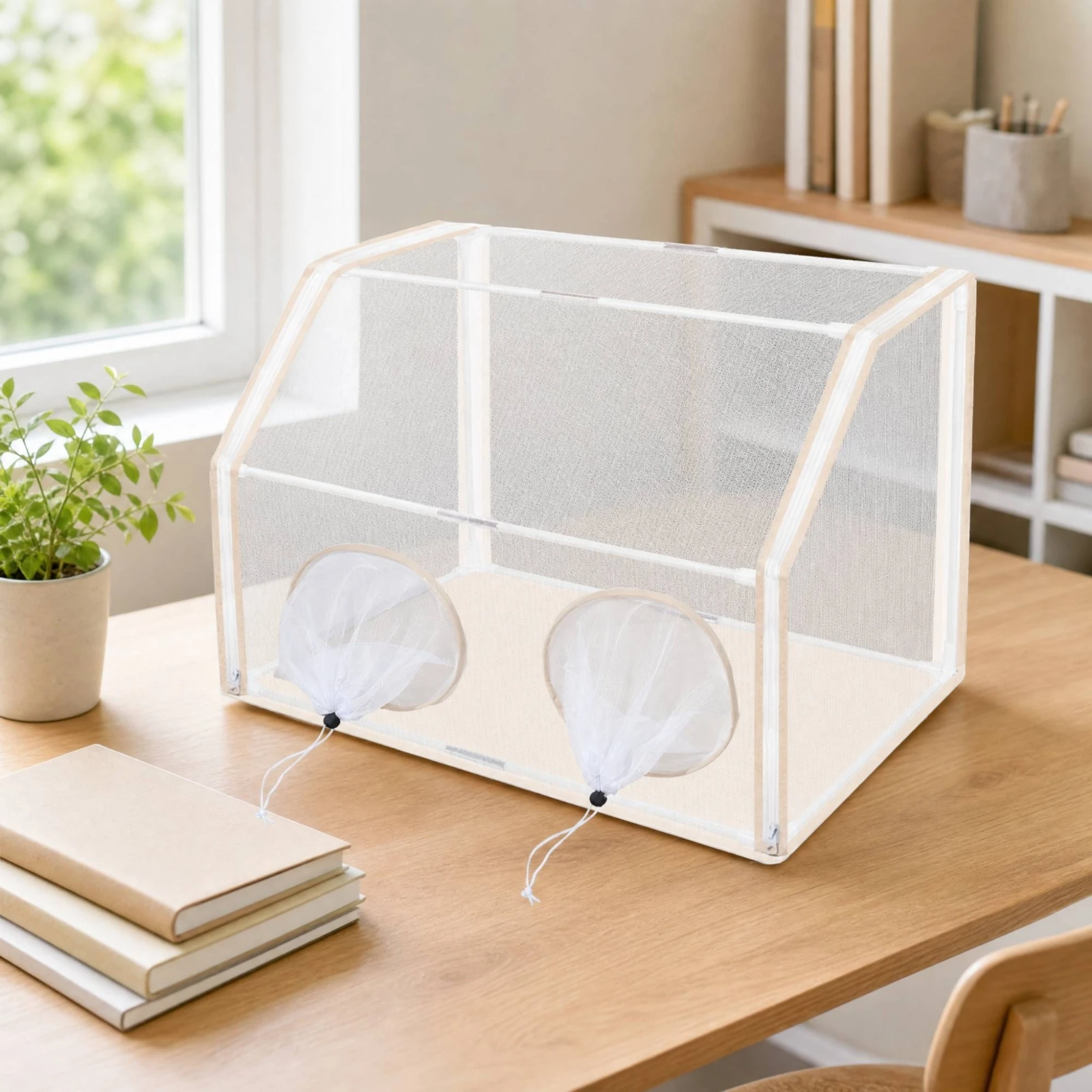 Rearing Cage with Access Sleeves Sturdy Butterfly Observation Cage Rectangular Enclosure Child-Friendly