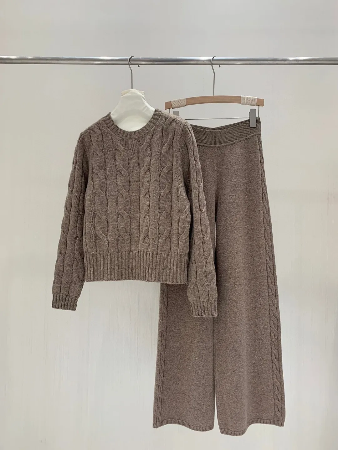 Autumn solid color high quality pure cashmere heavy knitted set of clothes